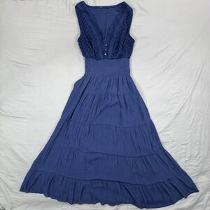 J Gee Dress Womens S Blue Sleeveless Tiered Smocked Waist Flowy Prairie Milkmaid